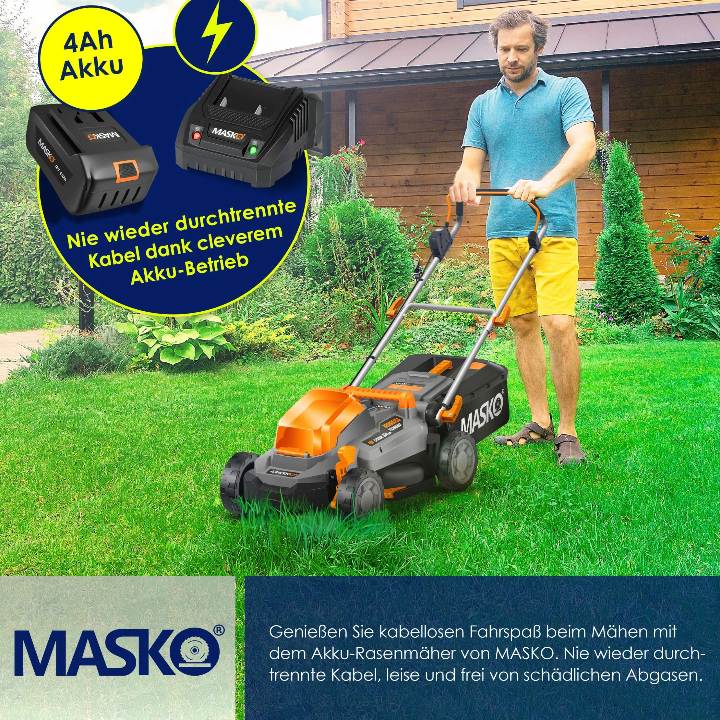 MASKO® Akku Rasenmäher ECO-X10 Inkl. 2X Akkus Li-Ion Batterie 4 Ah & Doppel-Ladegerät – Rasentrimmer Schnittbreite, 25-75mm Schnitthöhenverstellung 6 MASKO® Akku Rasenmäher ECO-X10 Inkl. 2X Akkus Li-Ion Batterie 4 Ah & Doppel-Ladegerät – Rasentrimmer Schnittbreite, 25-75mm Schnitthöhenverstellung – Bild 6