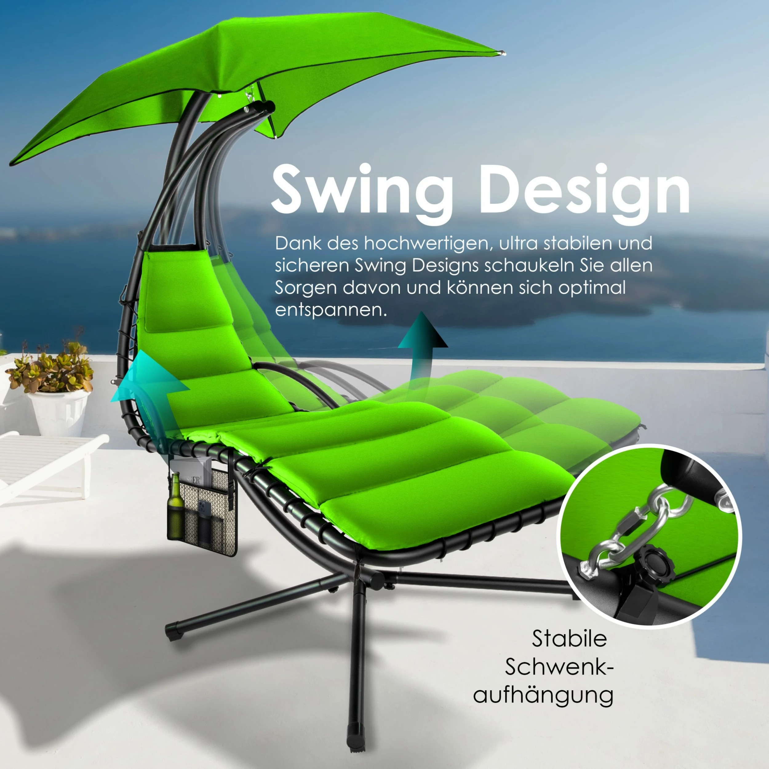 KESSER® Schwebeliege Mit Sonnenschirm, Hängeliege , Sonnenliege H200, L194, B100 Cm, Relaxliege, Schaukelliege Hängematte , Bis 120 Kg Belastbar , Schaukelliege, Auflagen - Nackenkissen 4 KESSER® Schwebeliege Mit Sonnenschirm, Hängeliege , Sonnenliege H200, L194, B100 Cm, Relaxliege, Schaukelliege Hängematte , Bis 120 Kg Belastbar , Schaukelliege, Auflagen - Nackenkissen – Bild 4