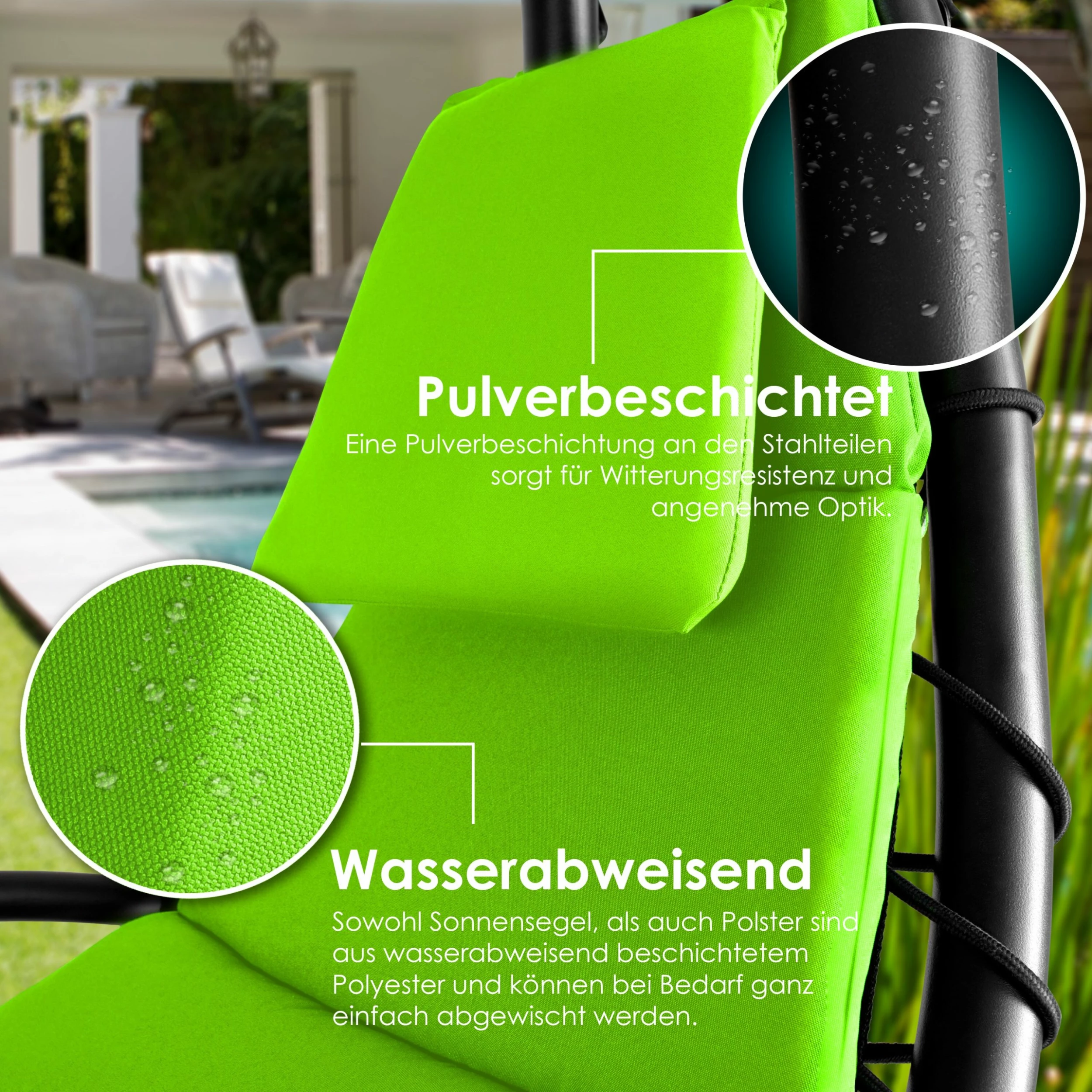 KESSER® Schwebeliege Mit Sonnenschirm, Hängeliege , Sonnenliege H200, L194, B100 Cm, Relaxliege, Schaukelliege Hängematte , Bis 120 Kg Belastbar , Schaukelliege, Auflagen - Nackenkissen 6 KESSER® Schwebeliege Mit Sonnenschirm, Hängeliege , Sonnenliege H200, L194, B100 Cm, Relaxliege, Schaukelliege Hängematte , Bis 120 Kg Belastbar , Schaukelliege, Auflagen - Nackenkissen – Bild 6