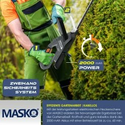 MASKO® Akku Heckenschere Profi Hecken & Strauchschere 57cm Schnittlänge Inkl. 21V Akku 3,0 Ah & Ladegerät Kabellos Elektro-Heckenschere 27mm Zahnabstand Dual Schnittklingen Verstellbarer Griff -Zipper Geschäft 8600364700 23713 prod 005