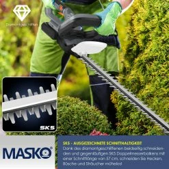 MASKO® Akku Heckenschere Profi Hecken & Strauchschere 57cm Schnittlänge Inkl. 21V Akku 3,0 Ah & Ladegerät Kabellos Elektro-Heckenschere 27mm Zahnabstand Dual Schnittklingen Verstellbarer Griff -Zipper Geschäft 8600364700 23713 prod 006