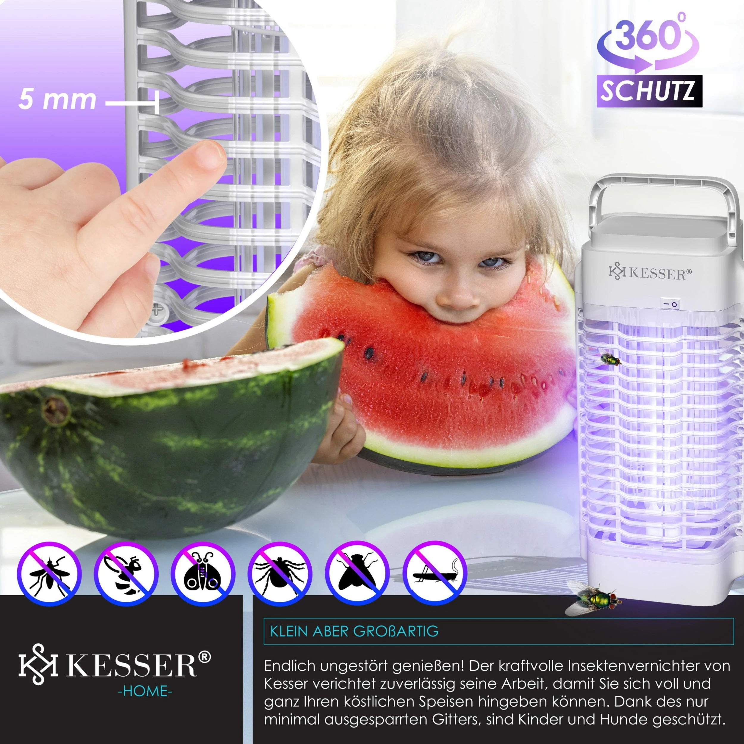 KESSER® Elektrischer Insektenvernichter 18W Insektenfalle Elektrisch 360° Mit UV-Lampe Mückenlampe Fliegenfänger Fliegenfalle Inkl. Insektenfeger Insektenkiller Für Innenräume & Außen Garten Terrasse 6 KESSER® Elektrischer Insektenvernichter 18W Insektenfalle Elektrisch 360° Mit UV-Lampe Mückenlampe Fliegenfänger Fliegenfalle Inkl. Insektenfeger Insektenkiller Für Innenräume & Außen Garten Terrasse – Bild 6