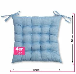 Wometo 4er Set Sitzkissen Prime Mit Bezug Aus 70% Baumwolle - (4er Set) Mit Premium-Steppung Und Bändern