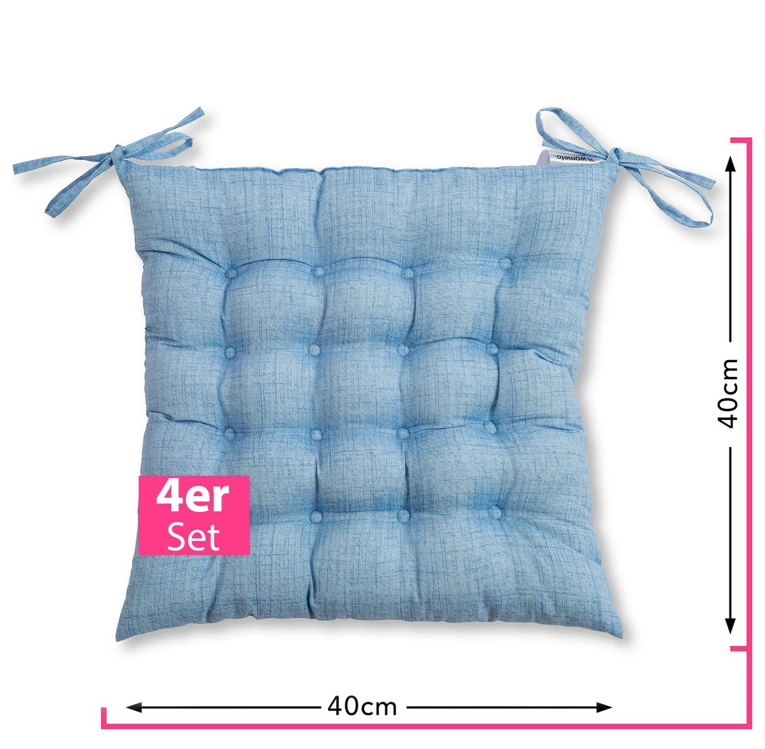 Wometo 4er Set Sitzkissen Prime Mit Bezug Aus 70% Baumwolle - (4er Set) Mit Premium-Steppung Und Bändern 1 Wometo 4er Set Sitzkissen Prime Mit Bezug Aus 70% Baumwolle - (4er Set) Mit Premium-Steppung Und Bändern