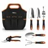 Tacklife GGT4A 6-teiliges Gartenwerkzeug-Set Aus Edelstahl, Robust, Mit Rutschfestem Gummigriff, Aufbewahrungstasche, Outdoor-Handwerkzeuge, Gartengeschenke Für Eltern Und Kinder, Schwarz Und Orange