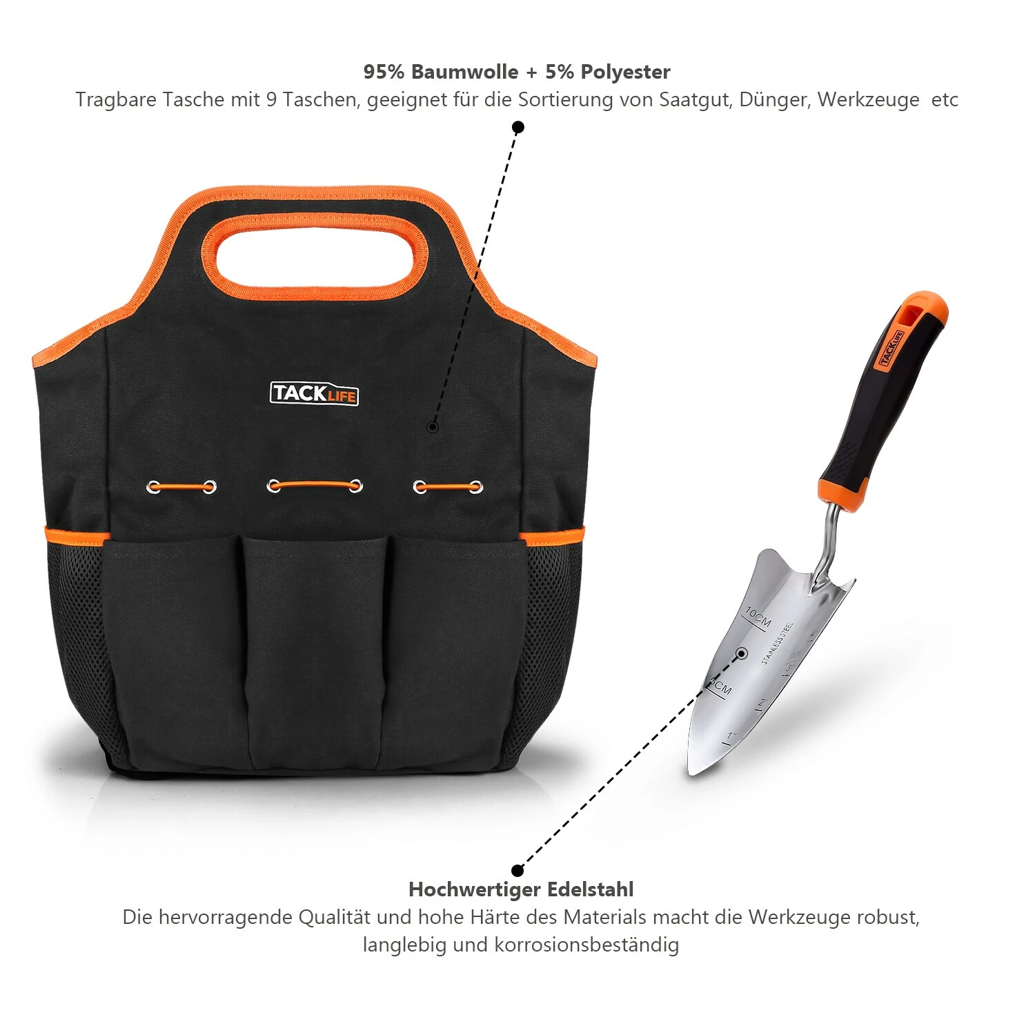 Tacklife GGT4A 6-teiliges Gartenwerkzeug-Set Aus Edelstahl, Robust, Mit Rutschfestem Gummigriff, Aufbewahrungstasche, Outdoor-Handwerkzeuge, Gartengeschenke Für Eltern Und Kinder, Schwarz Und Orange 3 Tacklife GGT4A 6-teiliges Gartenwerkzeug-Set Aus Edelstahl, Robust, Mit Rutschfestem Gummigriff, Aufbewahrungstasche, Outdoor-Handwerkzeuge, Gartengeschenke Für Eltern Und Kinder, Schwarz Und Orange – Bild 3