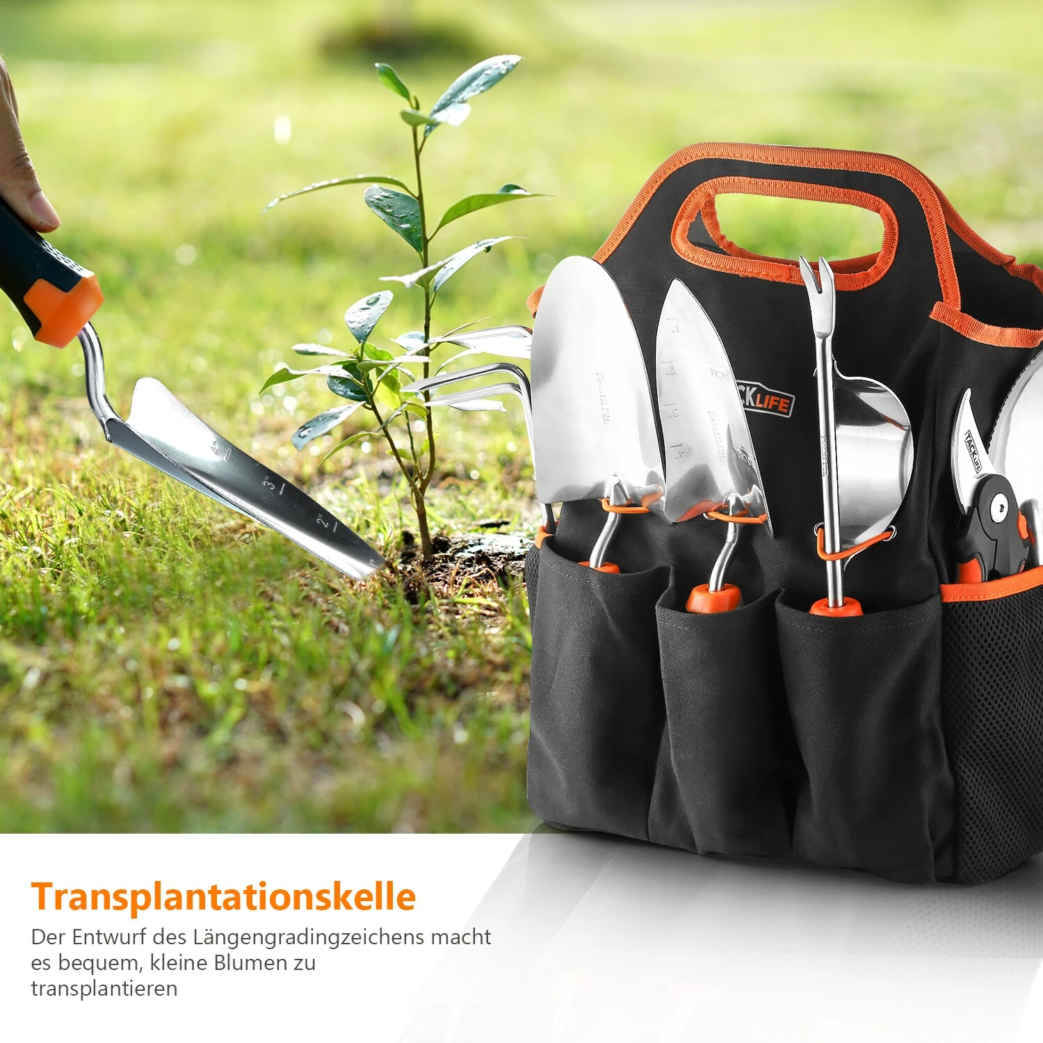 Tacklife GGT4A 6-teiliges Gartenwerkzeug-Set Aus Edelstahl, Robust, Mit Rutschfestem Gummigriff, Aufbewahrungstasche, Outdoor-Handwerkzeuge, Gartengeschenke Für Eltern Und Kinder, Schwarz Und Orange 5 Tacklife GGT4A 6-teiliges Gartenwerkzeug-Set Aus Edelstahl, Robust, Mit Rutschfestem Gummigriff, Aufbewahrungstasche, Outdoor-Handwerkzeuge, Gartengeschenke Für Eltern Und Kinder, Schwarz Und Orange – Bild 5